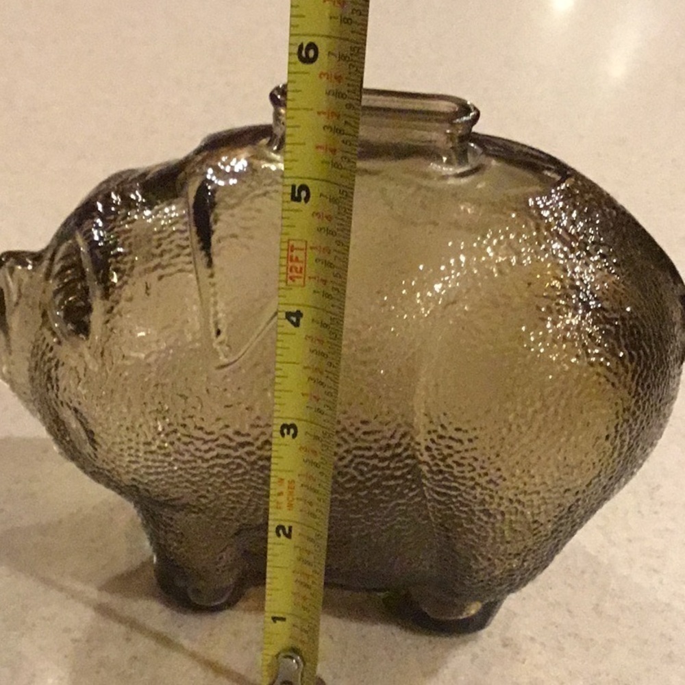 VINTAGE gray/brown colored textured glass piggy bank - Picture 11 of 13